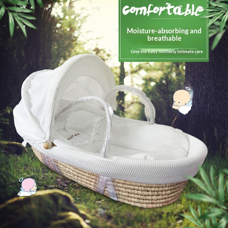 Corn Husk Woven Moses Basket